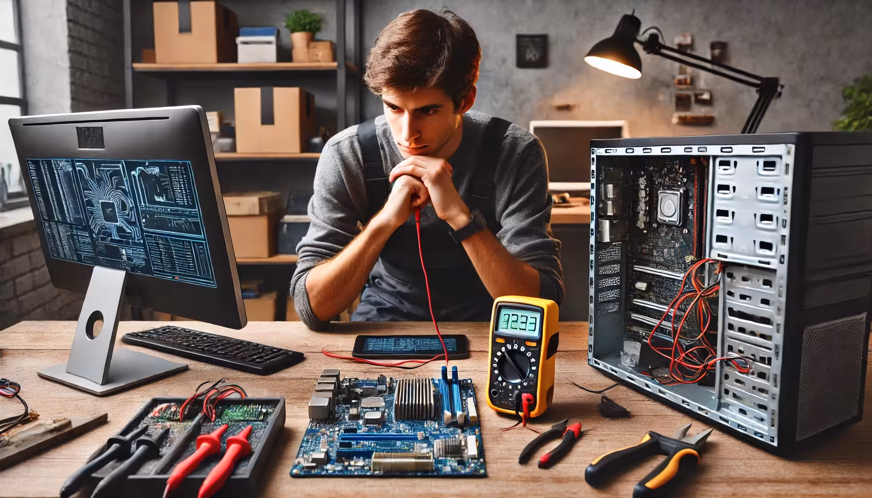Technik ITHOPE diagnostikuje hardware v PC a notebooku pomocí multimetru a dalších diagnostických nástrojů