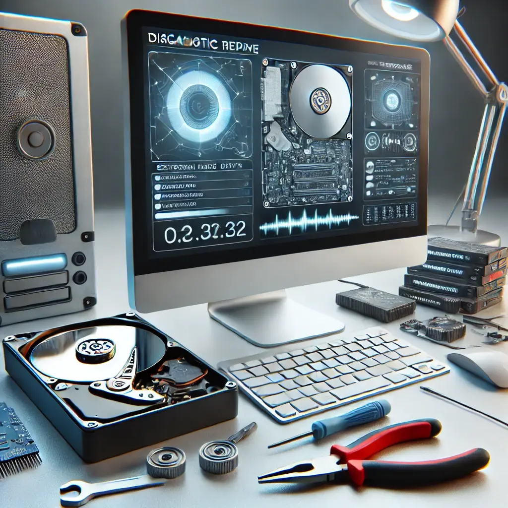Externí pevný disk připojený k počítači s otevřeným diagnostickým softwarem — ilustrace procesu diagnostiky externích USB disků v ITHOPE