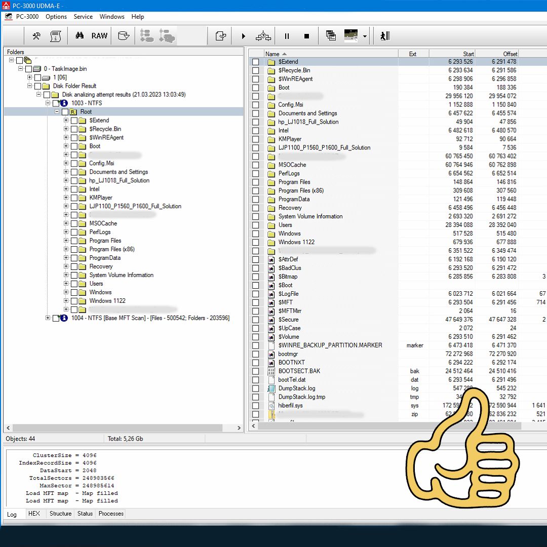 Recovered file structure from the Phison SSE128GTTCR-S80 — complete folder tree