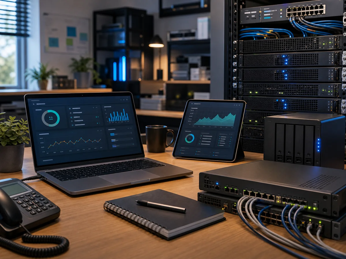 IT for business: server, switch, firewall, NAS and an admin laptop for outsourcing company infrastructure
