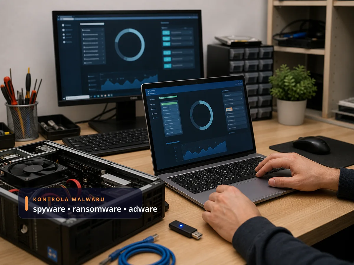 Odvirování počítače v servisní dílně ITHOPE — notebook, otevřený PC a bezpečnostní diagnostika