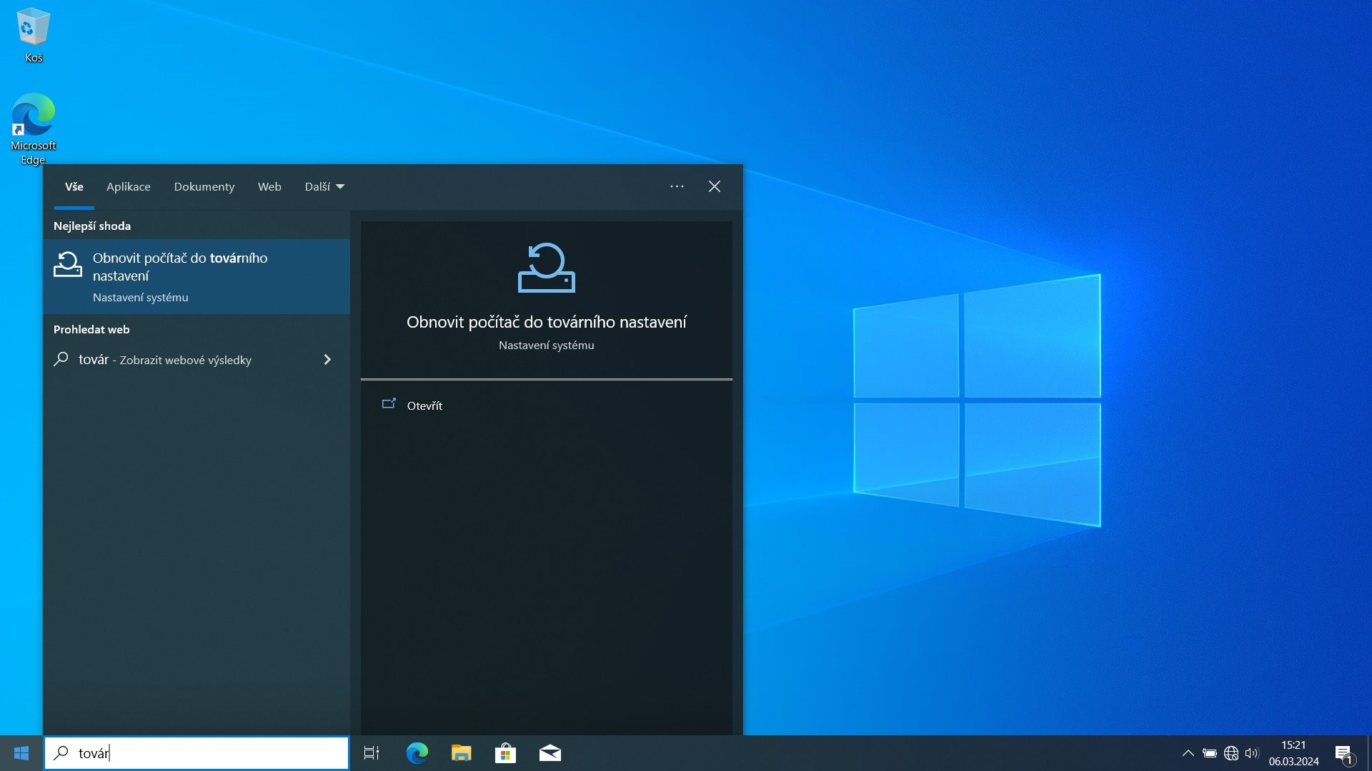 Factory reset Windows — krok 1 z 6 (obrazový návod ITHOPE)