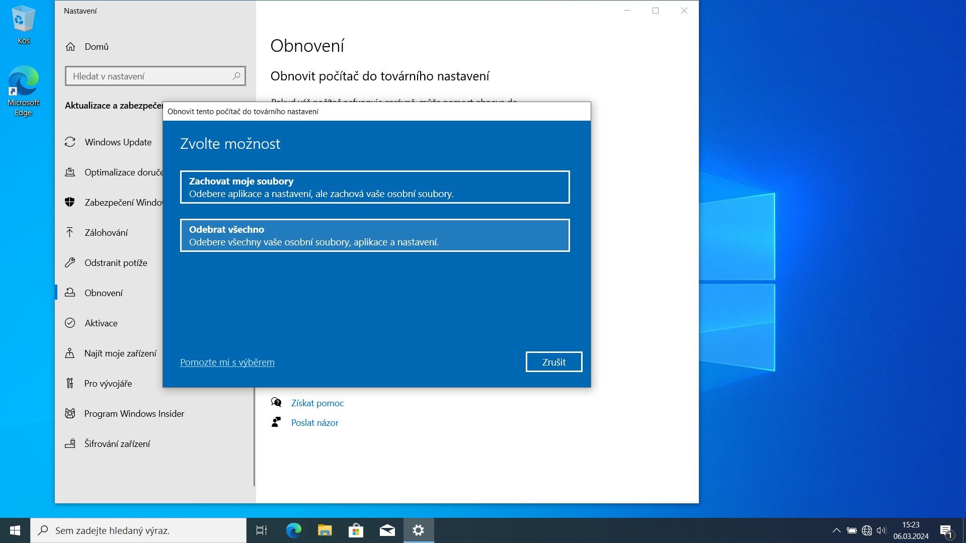 Factory reset Windows — krok 3 z 6 (obrazový návod ITHOPE)