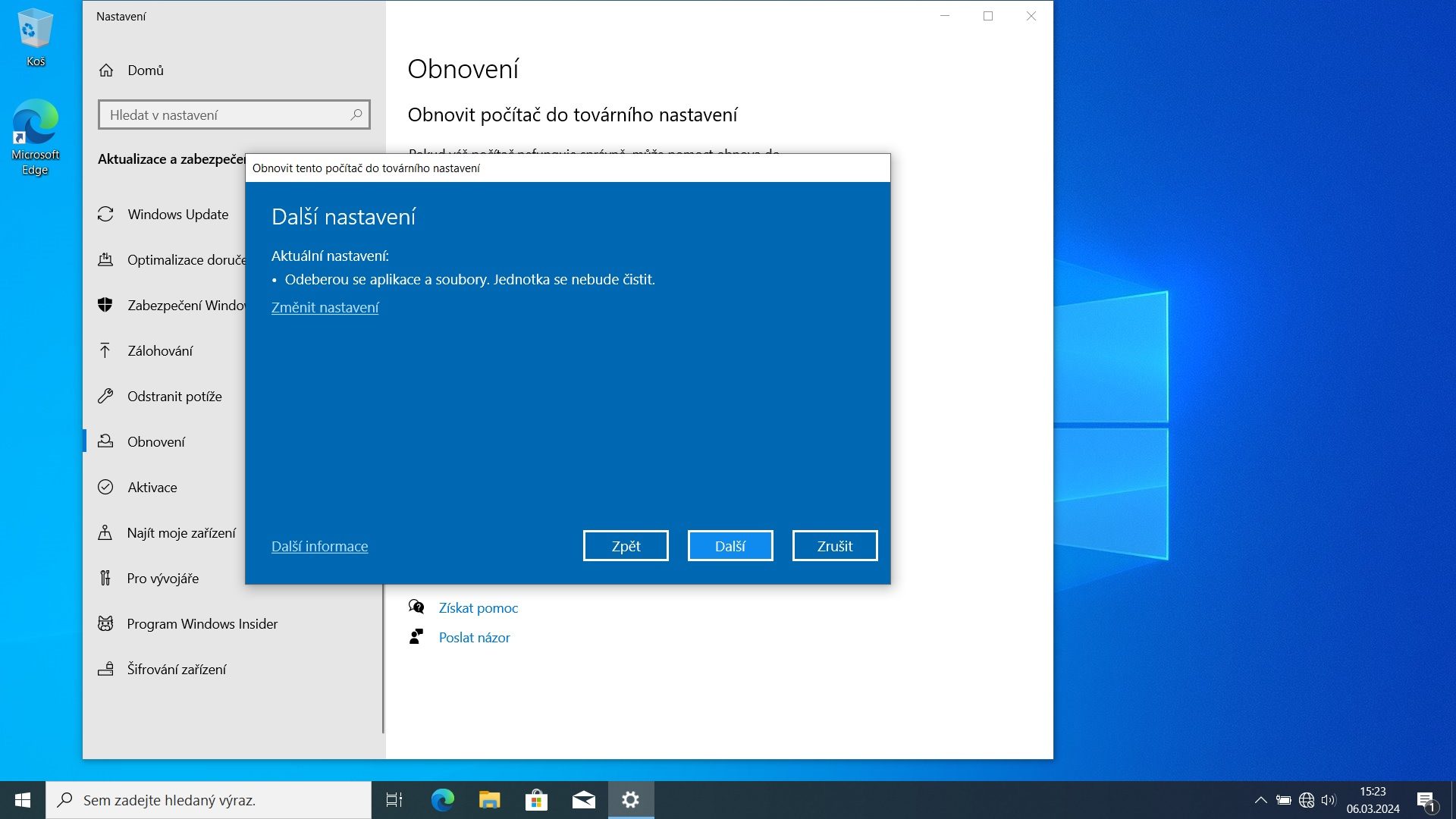 Factory reset Windows — krok 4 z 6 (obrazový návod ITHOPE)