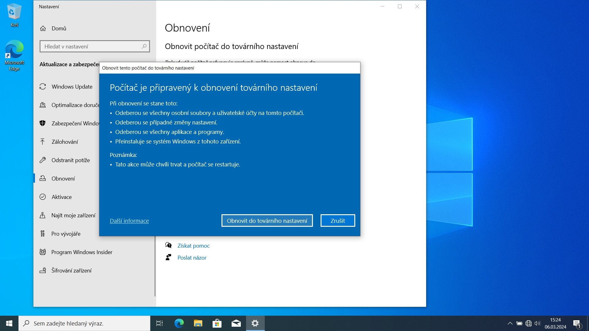 Factory reset Windows — krok 5 z 6 (obrazový návod ITHOPE)