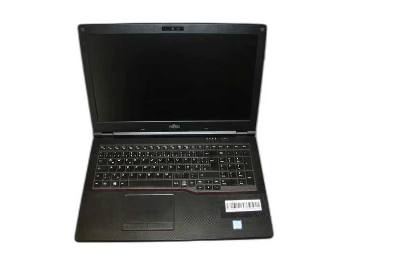 Fujitsu Lifebook in geschlossener Dreiviertelansicht — graues Business-Finish